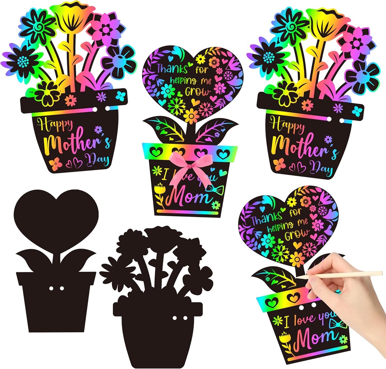 60-Piece Flower Pot Scratch Card Craft Kit for Kids – DIY Magic Color Art Set for Mother’s Day, Teacher Appreciation, School, Classroom, and Home Activities